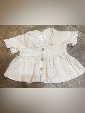 Carken Design Cream Linen Ruffled Top